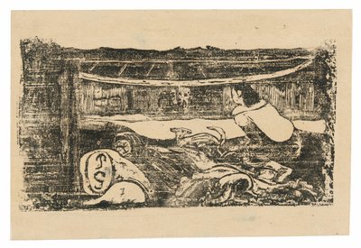 Interno di una Capanna Tahitiana, dalla Suite di Stampe a Blocchi di Legno Tardive da Paul Gauguin