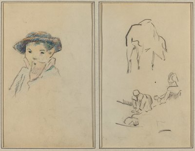 Piccolo ragazzo bretone; Un maiale e una lavandaia [recto] da Paul Gauguin