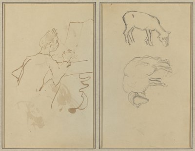 Uomo che Suona il Pianoforte; Due Pecore [verso] da Paul Gauguin