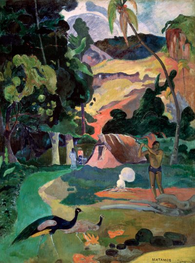 Matamoe Morte. Paesaggio con pavoni da Paul Gauguin