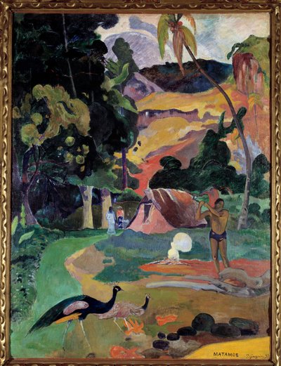 Matamoe o Paesaggio con pavoni. Veduta di un paesaggio a Tahiti da Paul Gauguin