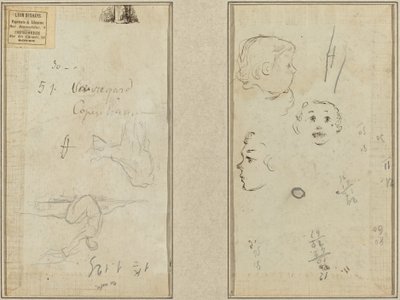 Figura seduta e una mucca; tre studi della testa di un bambino da Paul Gauguin