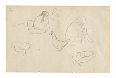 Schizzi di figure sedute e polli (recto), Torso femminile nudo (relativo al dipinto Te a no areois [Il seme degli Areoi]) (verso), dal Carnet de Tahiti (taccuino tahitiano) da Paul Gauguin