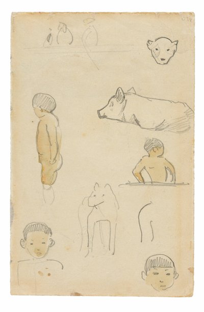 Schizzi di figure in piedi e animali da Paul Gauguin