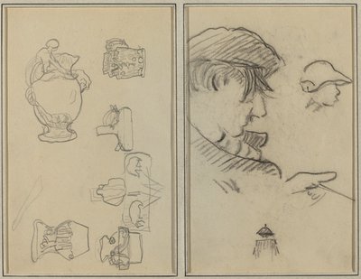 Studi di brocche e vasi; Un uomo con i baffi e un ragazzo con un cappello [recto] da Paul Gauguin