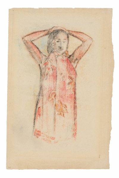 Ragazza tahitiana in un pareo rosa da Paul Gauguin