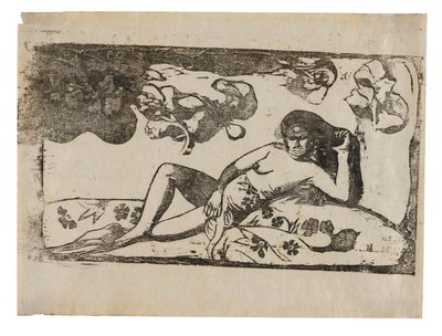 Te arii vahine-opoi (Donna con mango stanco), dalla Suite di stampe su blocchi di legno tardive da Paul Gauguin