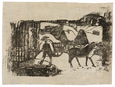 Il carro dei buoi, dalla suite di stampe a blocchi di legno tardive da Paul Gauguin