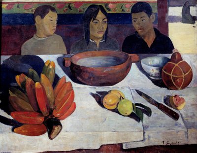 Il pasto o le banane Giovane tahitiano al tavolo. Giovani tahitiani seduti dietro il tavolo. Dipinto di Paul Gauguin (1848-1903) da Paul Gauguin
