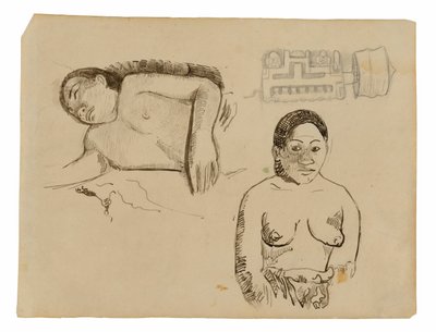 Due donne tahitiane e un tappo per orecchie marchesiano da Paul Gauguin