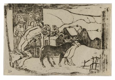 Edicola in Bretagna, dalla suite di stampe su blocchi di legno tardive da Paul Gauguin