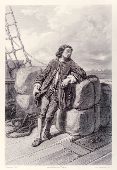 Il capitano Lemuel Gulliver in mare sulla sua nave mercantile, dall