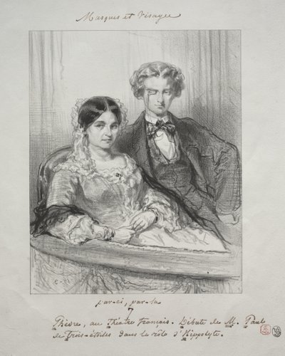 Masques et visages: Paric, par-la: Phèdre al Théâtre-Français Debut di M. Paul de Trois-Etoiles nel ruolo di Ippolito da Paul Gavarni