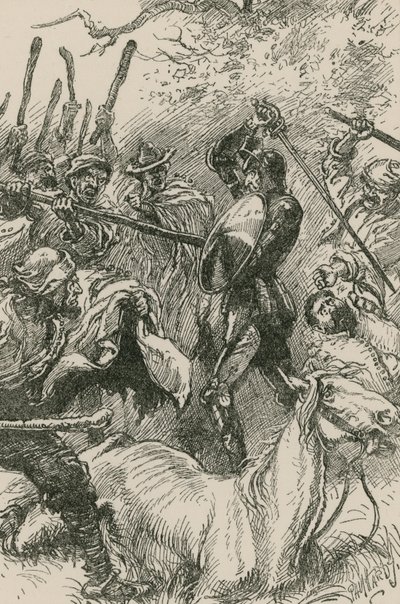 I Yanguesi, vedendosi trattati così rudemente, si rifugiarono alle loro leve e bastoni da carico da Paul Hardy