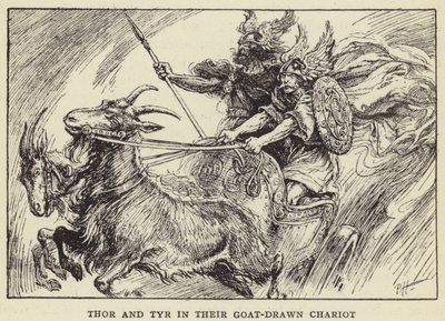 Thor e Tyr nel loro carro trainato da capre da Paul Hardy