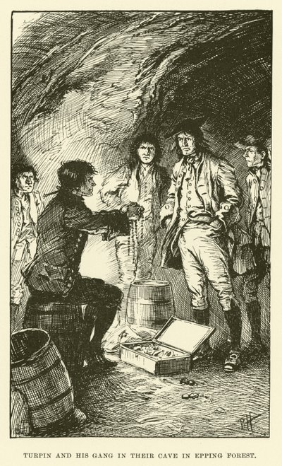 Turpin e la sua banda nella loro caverna nella foresta di Epping (incisione) da Paul Hardy