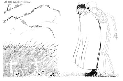 La morte che dice al Kaiser Guglielmo che non mangerà mai pane fatto con grano cresciuto sui cadaveri e sulle tombe dei soldati francesi, 13 aprile 1916 da Paul Iribe
