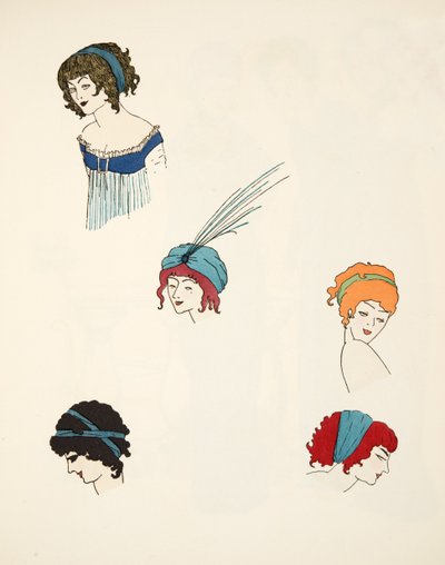Design per copricapi, da Les Robes de Paul Poiret pub. 1908 da Paul Iribe