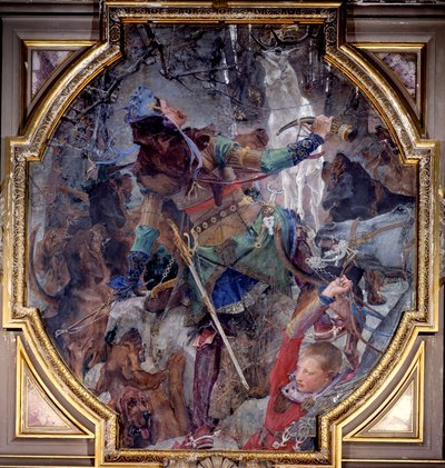 La visione di San Uberto, che andato a caccia in una foresta, vede miracolosamente Dio apparire sotto forma di cervo. Tela marouflée di Paul Jacques Aimé Baudry (1828-1886) 1882 da Paul Jacques Aimé Baudry