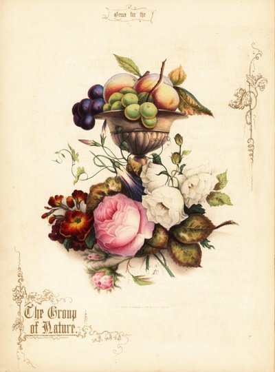 Bouquet di rose con uva e pesche in vaso da Paul Jerrard