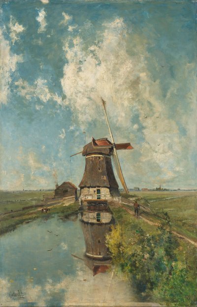 Un mulino a vento su un canale del polder, noto come 