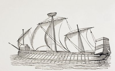 Galea a tre alberi del XVI secolo con vele quadrate. da Paul Lacroix