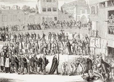 Una processione di Auto-Da-Fe, o atto di fede, in Spagna. Dopo un