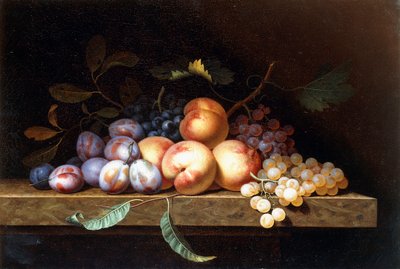Pesche, prugne e uva su un ripiano di pietra da Paul Liegeois