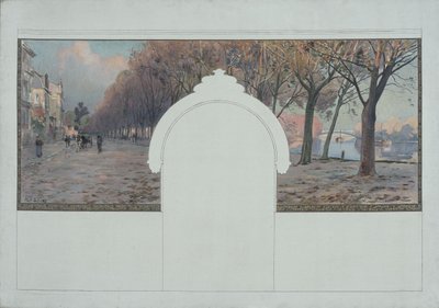 Bozzetto per il municipio di Asnières: Paesaggio. Quais de la Seine a Asnières, circa 1901 da Paul Léon Felix (attr. to) Schmitt