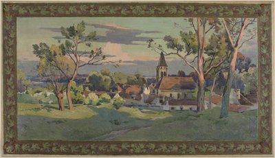 Schizzo per il Municipio di Thiais: villaggio con una chiesa da Paul Léon Felix (attr. to) Schmitt
