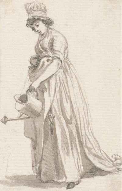 Una Ragazza con un Annaffiatoio rivolta a sinistra- Sarah Hough, la Governante della Signora T.P. Sandby da Paul Sandby