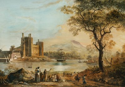 Castello di Caernarvon, con un Arpista in Primo Piano da Paul Sandby