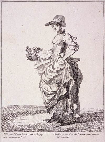Venditore di mazzi di fiori e libri di memo, Grida di Londra, 1760 da Paul Sandby