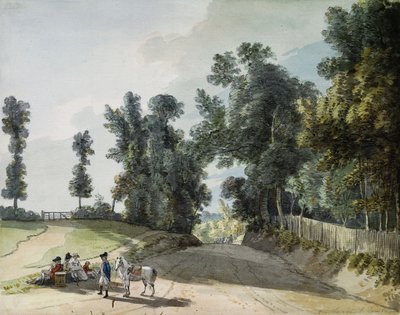 Sulla strada per Tonbridge: Viaggiatori che riposano su una banda lungo la strada da Paul Sandby
