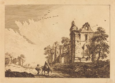Abbazia in rovina con viaggiatori sulla strada da Paul Sandby