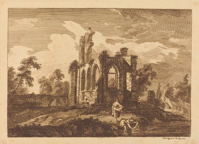 Rovine con due donne che lavano i vestiti in un fiume da Paul Sandby