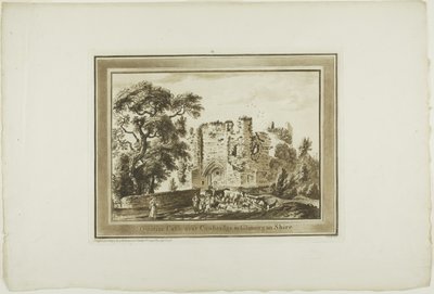 Il castello di St Quintin vicino a Cowbridge, nella contea di Glamorgan, terza lastra di Twelve Views nel Galles meridionale da Paul Sandby