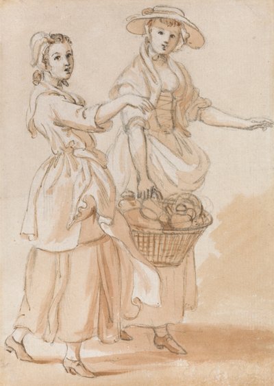 Due ragazze che portano un cesto da Paul Sandby