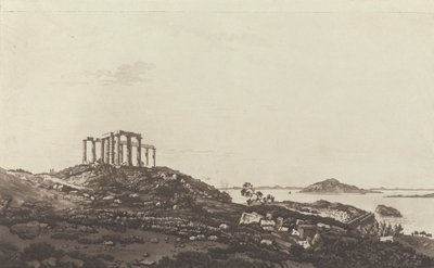 Vedute del Levante: Tempio in rovina sulla collina di Suninum con vista sulle isole da Paul Sandby