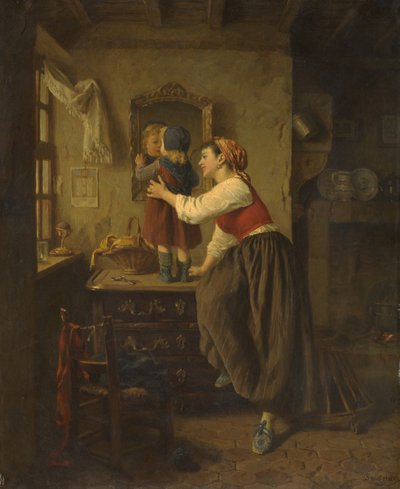 Donna e bambino davanti a uno specchio, anni 1870 da Paul Seignac