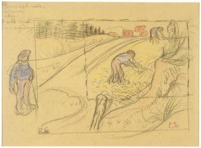 Bauern auf einem Feld (recto); Prozession bretonischer Frauen mit Studie von zwei weiblichen Figuren (verso) da Paul Sérusier