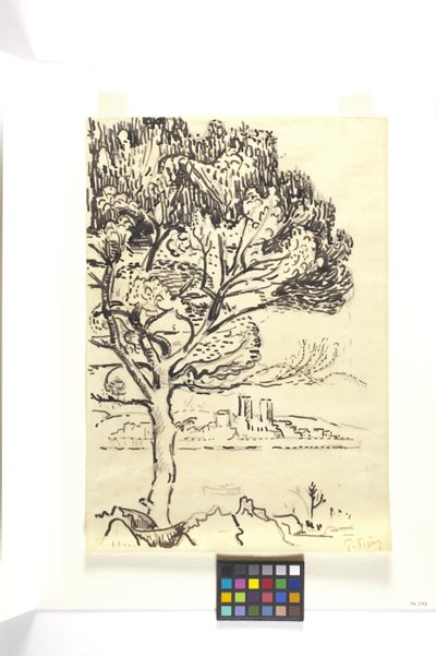 Antibes, pino ombrello in primo piano da Paul Signac