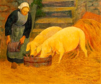 Una giovane ragazza che nutre due maiali, 1889 da Paul Sérusier