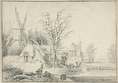 Villaggio con mulino a vento e chiesa da Paul Theodor van Brussel