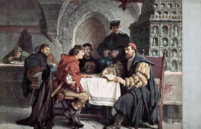 Martin Lutero in conversazione con studenti nel Gasthof der Baren, Jena, Germania, marzo 1522 da Friedrich Paul Thumann