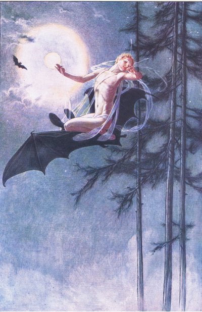 Sulla schiena dei pipistrelli volo, illustrazione da La Tempesta, 1908 da Paul Vincent Woodroffe
