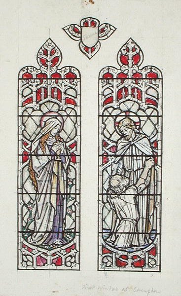 Progetti di finestre raffiguranti Santa Maria Maddalena e Cristo con San Pietro per la Chiesa Parrocchiale di Claverton da Paul Vincent Woodroffe