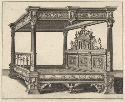 Letto a baldacchino da Verscheyden Schrynwerck da Paul Vredeman de Vries