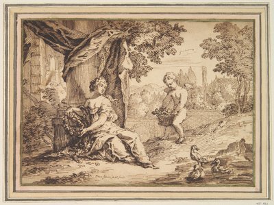 Donne Sedute sotto una Colonna con Putto da Paul van Somer