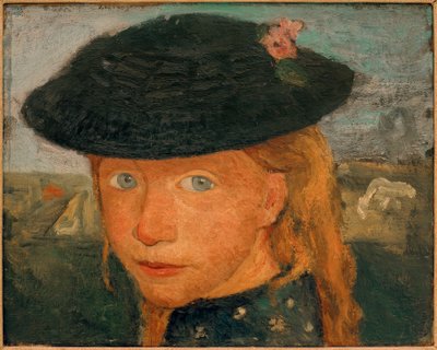 Testa di una bambina con cappello di paglia da Paula Modersohn Becker